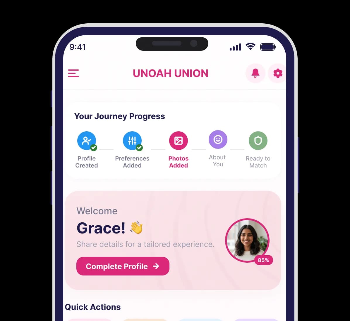 The Union app showing a verified profile being created