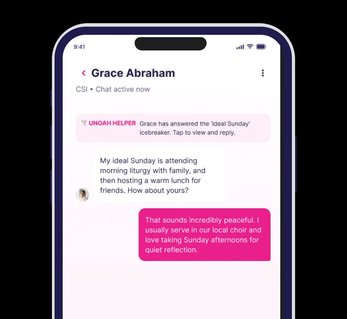 The Union app showing the ten guided conversation topics