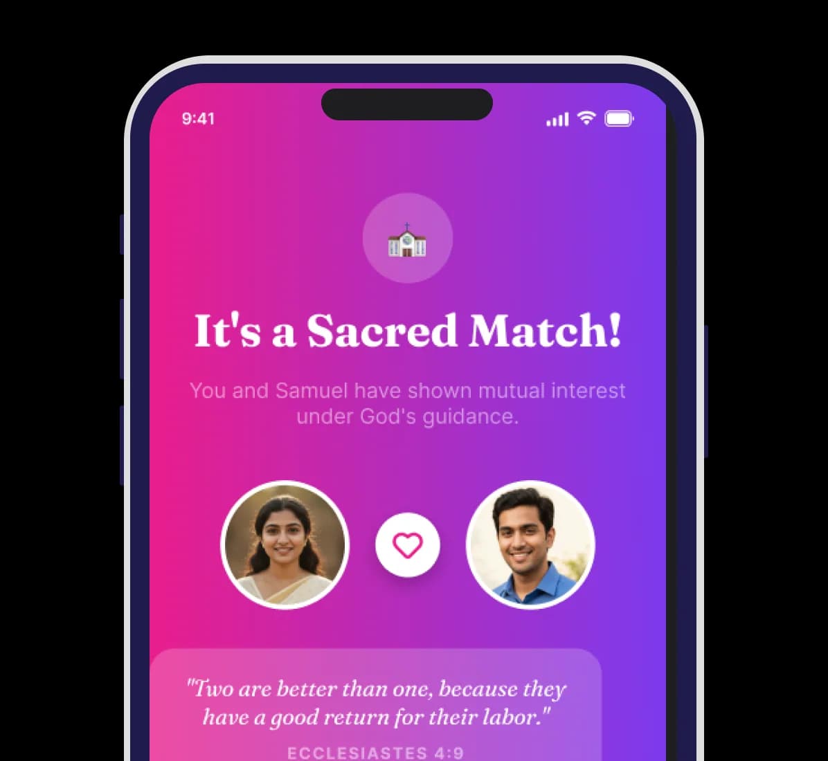 The Union app showing a covenant commitment with both families