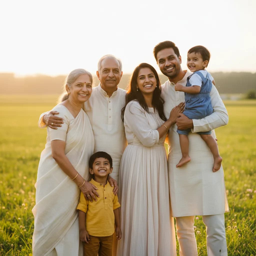 Three generations of a Christian family together outdoors