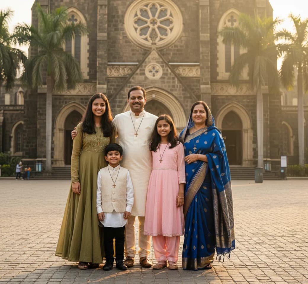 A Christian family outside their parish church in Mumbai